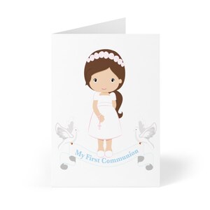 Erstkommunionskarten-Rosenkranz, Erstkommunionkarte für Mädchen, hübsche Erstkommunionsgeschenke Religiöse Karten Christliche Kinder Hispano-Latein
