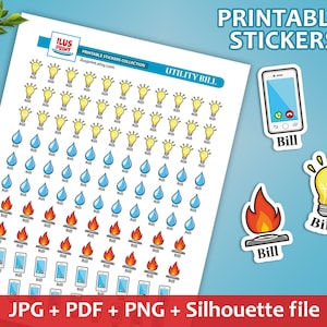 UTILITY BILL Printable Stickers | Planner Stickers | Electric Bill Stickers | Gas Bill Stickers | Water Bill Stickers  | Phone Stickers
