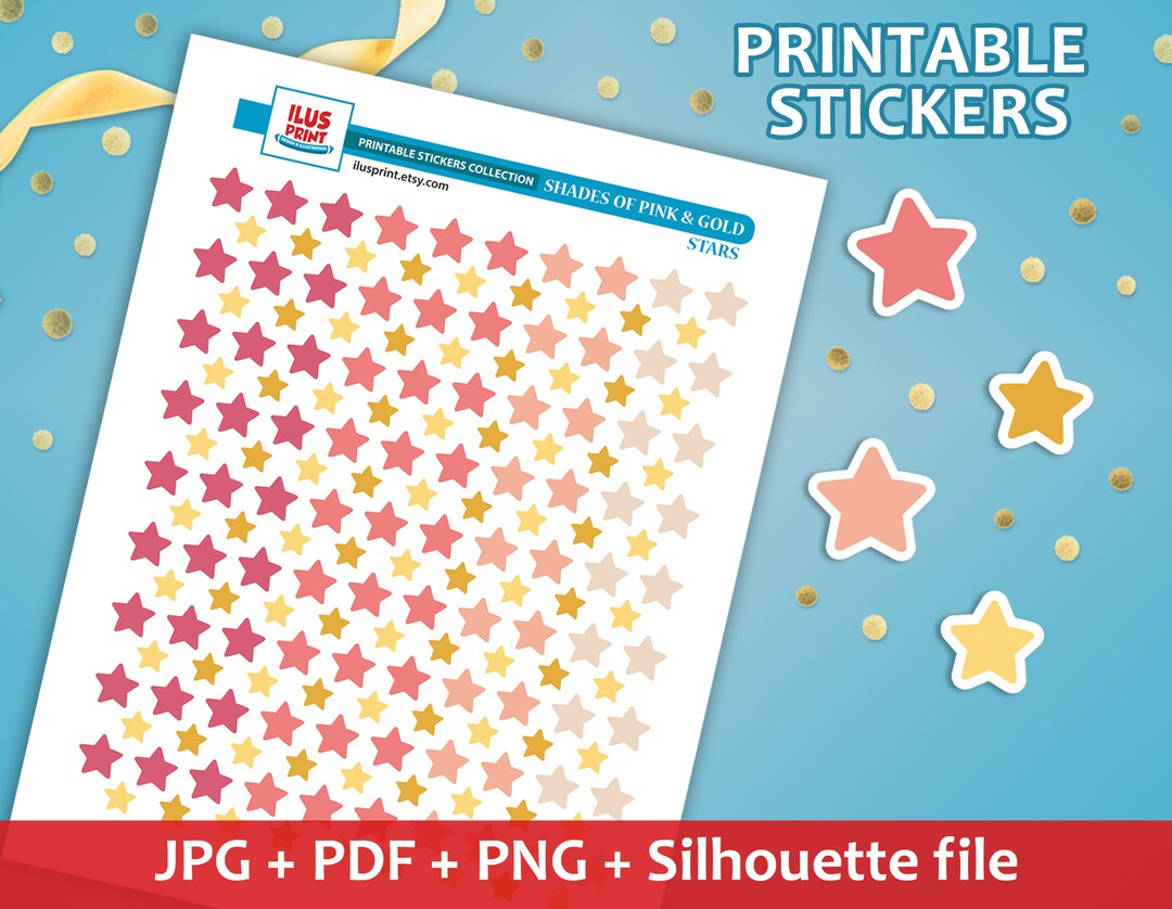 SHADES OF PINK &amp; Gold Stars Printable Stickers | Star Planner Stickers ...