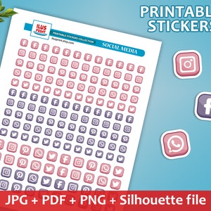SOCIAL MEDIA Printable Stickers | Social Networks Icons Stickers | Functional Planner Stickers | Bullet Journal Stickers