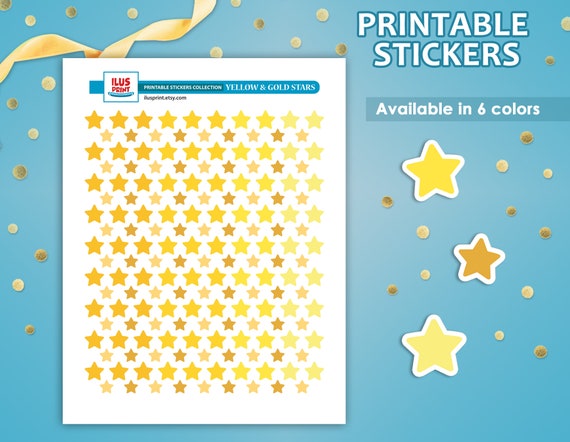 YELLOW & GOLD STARS Printable Stickers Star Planner Stickers Gold Stars  Stickers Diary Deco Stickers for Journals 