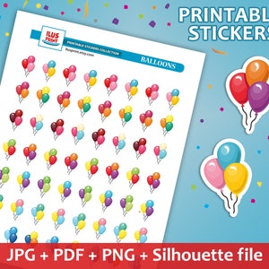 BALLOONS Printable Stickers | Celebration Stickers | Party Printable Stickers | Bullet Journal Stickers