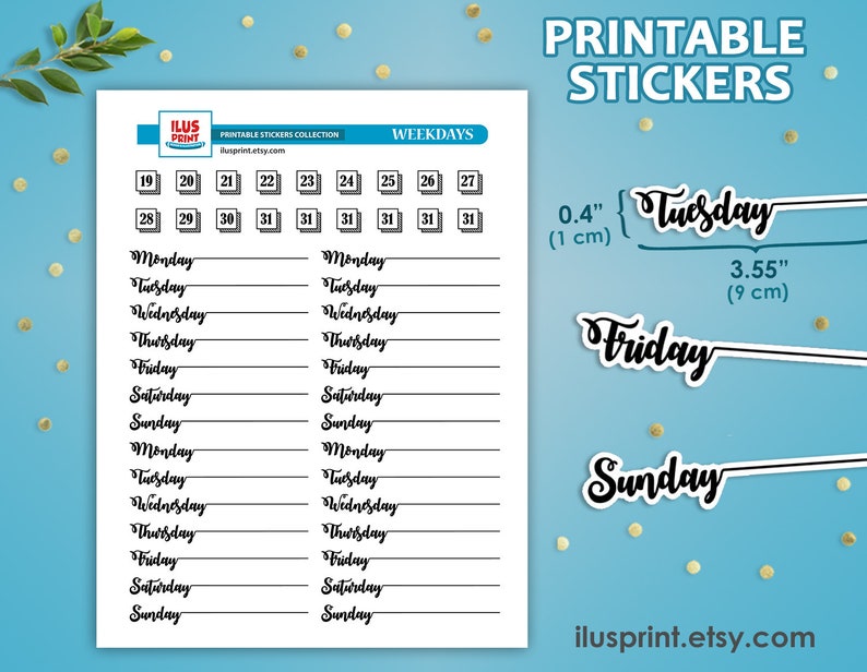 DAYS Of THE WEEK Printable Stickers Weekday Printable | Etsy