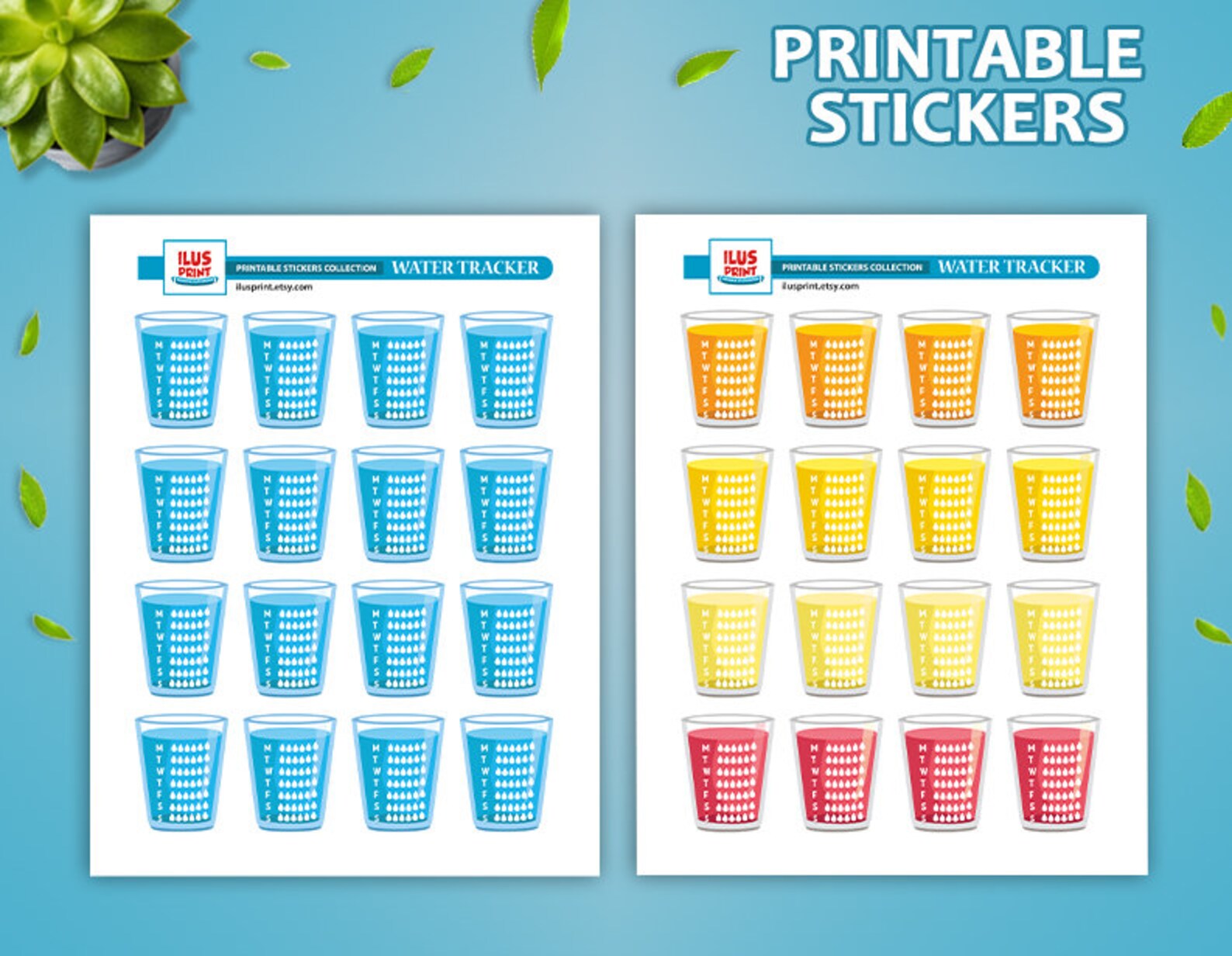 WATER TRACKER Printable Stickers Hydration Planner Stickers | Etsy