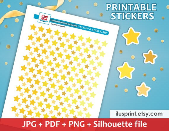 YELLOW &amp; GOLD STARS Printable Stickers Star Planner Stickers - Etsy