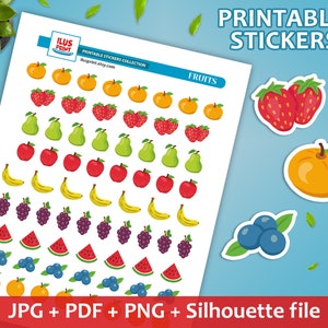 FRUITS Printable Stickers | Fruit Planner | Tangerine Stickers | Strawberry Stickers | Blueberry Stickers | Apple Stickers