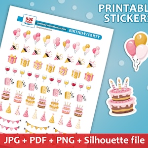 BIRTHDAY PARTY Printable Planner Stickers | Celebration Stickers | Balloons Planner Stickers | Happy Birthday Printable Stickers