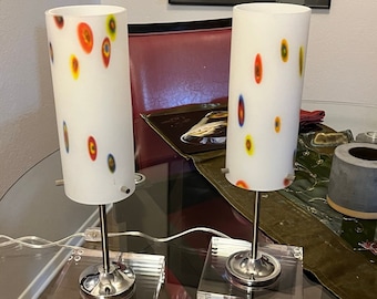 Upcycled Mid-Century Modern Table Lamps: Painted Glass Shades, Acrylic Base