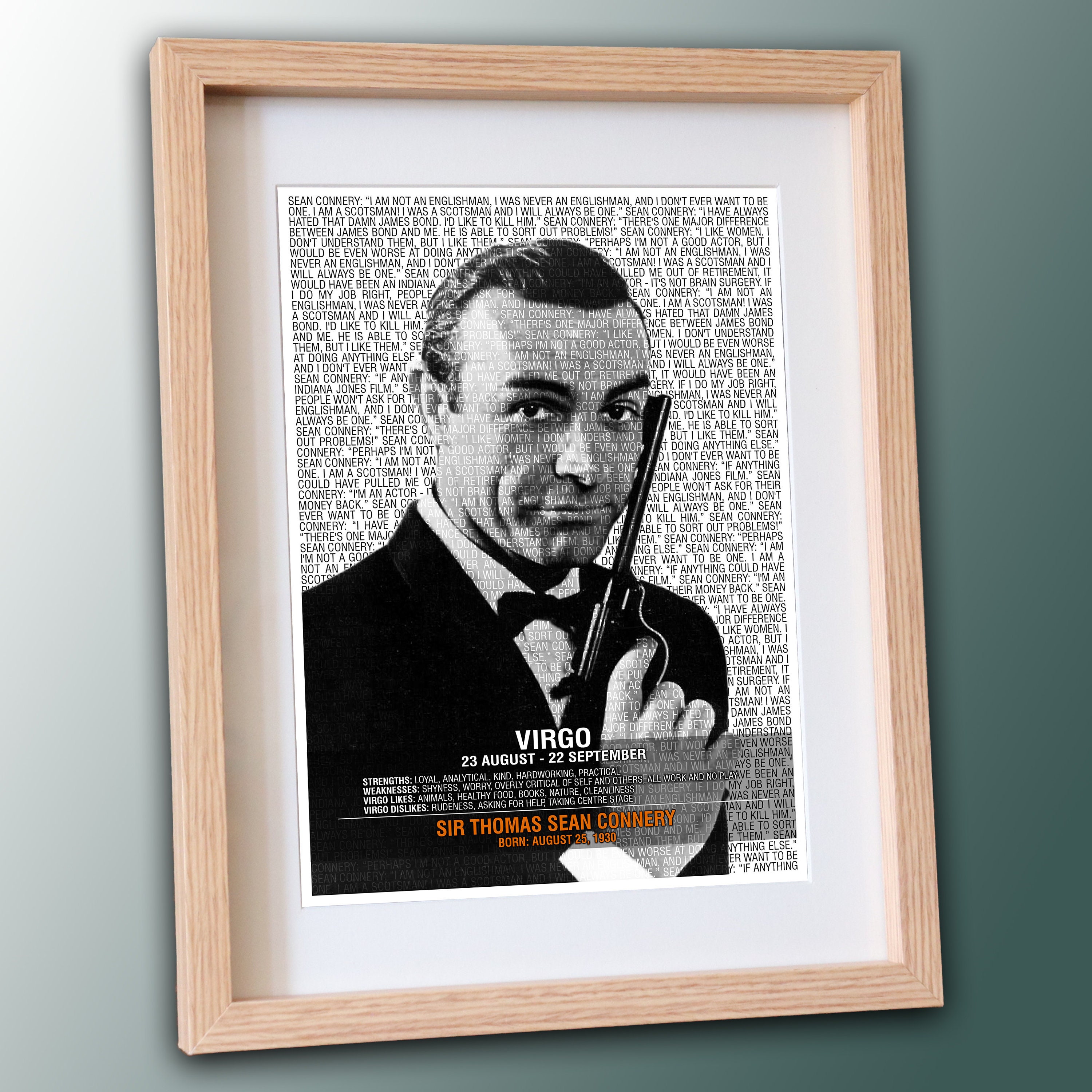 SEAN CONNERY VIRGO Zodiac Sign Famous Celebrity Word Art Etsy