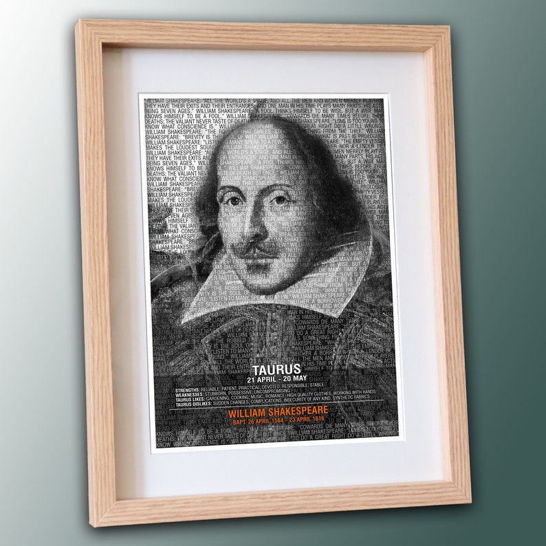 WILLIAM SHAKESPEARE TAURUS Zodiac Sign Famous Celebrity Etsy