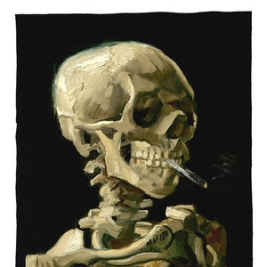 Parche de espalda de VAN GOGH: calavera de un esqueleto con un cigarrillo encendido, impresionismo, parche de espalda de arte, esqueleto, Vincent Van Gogh, parche de calavera