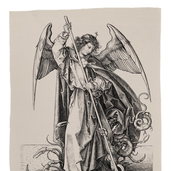 Martin Schongauer back patch - Saint Michael Slaying the Dragon back patch,  art back patch, St. Michael back patch, angel, archangel