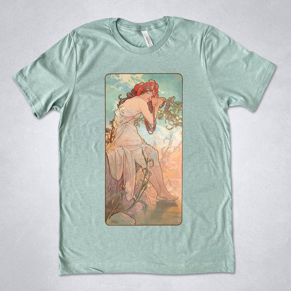 T-shirt Alphonse Mucha - Été, chemise Art Nouveau, Quatre Saisons, chemise Mucha, chemise imprimée Art, cadeau d'art, graphique vintage