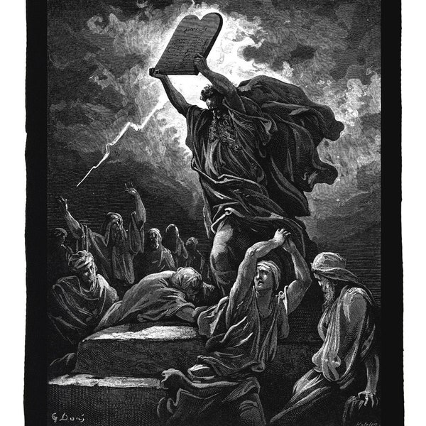 Gustave Dore back patch - Moses Breaks the Tables of the Law,  Art back patch, Gustave Dore Illustration, Gustave Dore Bible Illustration