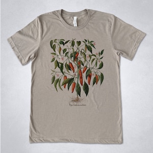 Red Chili Pepper plant shirt, Red Hot Chili Peppers t-shirt, Vintage Pepper plant print, Botanical shirt, Piper illustration, Pepper shirt Men Heather Stone