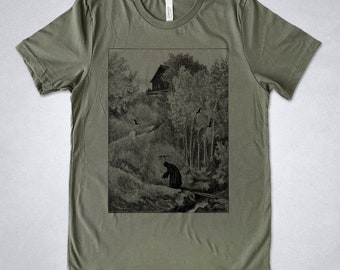 Theodor Kittelsen shirt - Mor Der Kommer En Kjerring illustration for Svartedauen (Black Death), Book Illustration shirt, Norwegian folklore