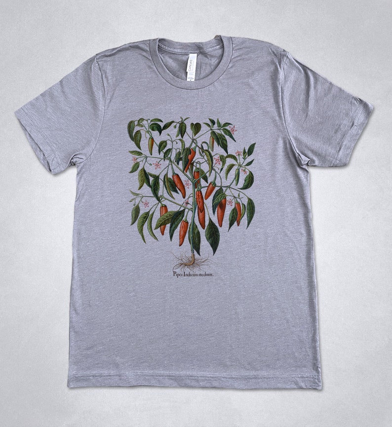 Red Chili Pepper plant shirt, Red Hot Chili Peppers t-shirt, Vintage Pepper plant print, Botanical shirt, Piper illustration, Pepper shirt Men Heather Storm