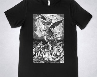 La camiseta de la caída de los ángeles rebeldes, Philippe Thomassinthe, camiseta de la caída de los ángeles rebeldes, parche trasero de arte, grabado, ángeles