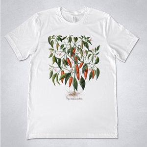 Red Chili Pepper plant shirt, Red Hot Chili Peppers t-shirt, Vintage Pepper plant print, Botanical shirt, Piper illustration, Pepper shirt Men White