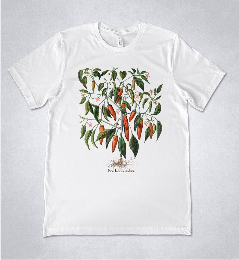 Red Chili Pepper plant shirt, Red Hot Chili Peppers t-shirt, Vintage Pepper plant print, Botanical shirt, Piper illustration, Pepper shirt Men White