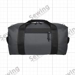 May include: A gray duffel bag with black accents. The bag has a zippered front pocket and two top handles, as well as a shoulder strap. The bag is made of a durable material and is designed for travel or carrying sports equipment.