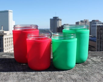 Satz von 4 Silikon Mason Jar Ärmel | Weihnachts-Geschenk-Set | Isolierte Mason Jar Halter | KOSTENLOSER VERSAND