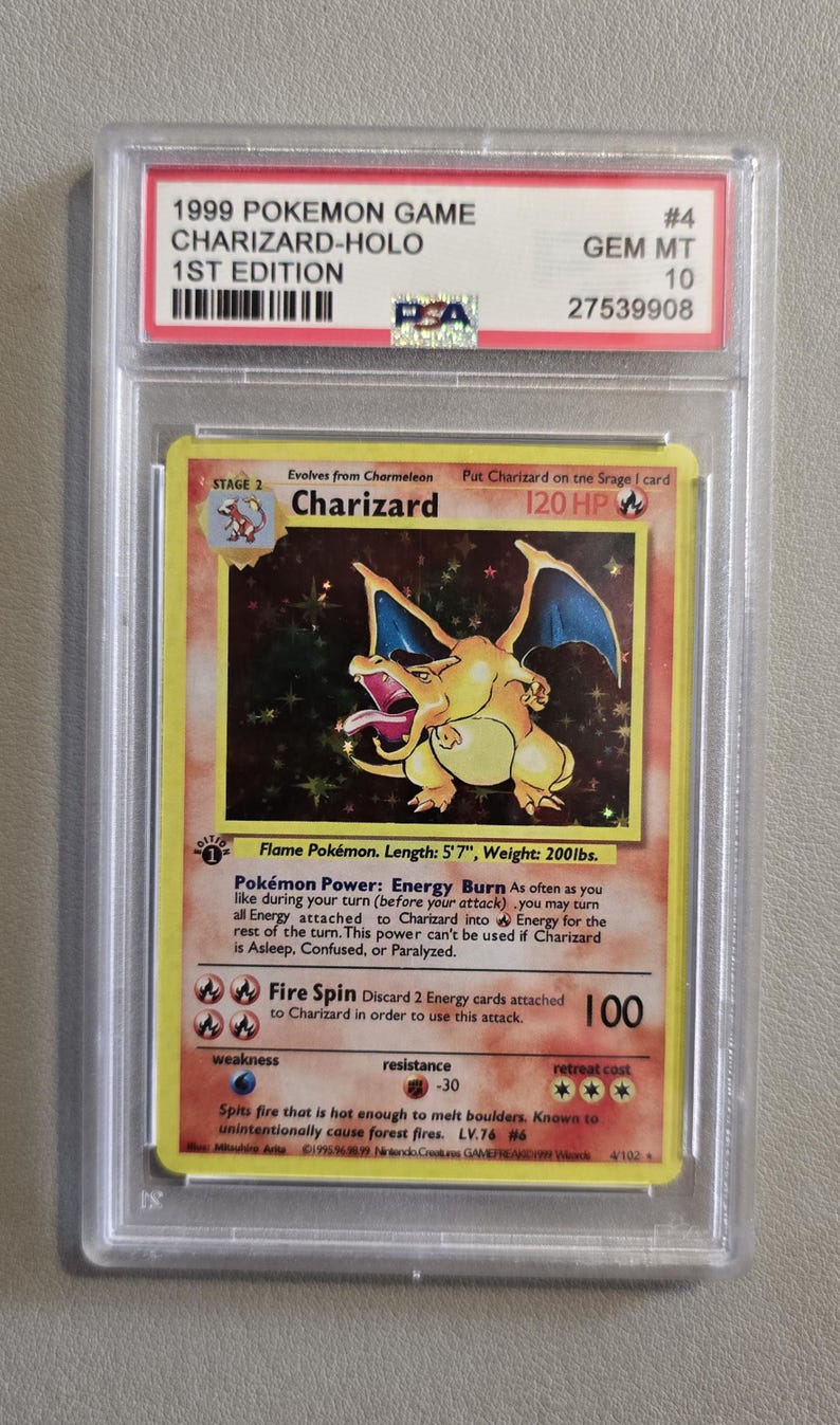 Charizard PSA 10 Proxy Slab Graded Card Gem Mint High-Quality Collectible Charizard 1999