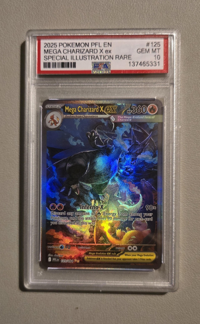 Charizard PSA 10 Proxy Slab Graded Card Gem Mint High-Quality Collectible Mega Charizard Ex X