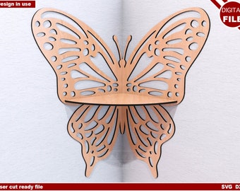 Butterfly Shelf 2 sizes laser cut file, Corner shelf CNC plan, Display shelf svg, Butterfly wall decor template, Unique shelf svg