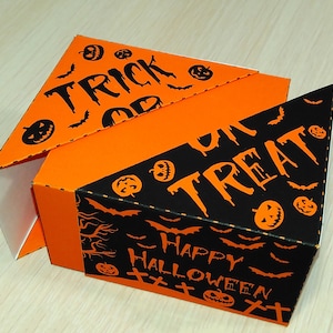 PDF Halloween gift box Unique Halloween Treat or trick box, Printable favor box template halloween pattern square box, DIY halloween decor