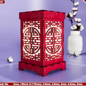 File di taglio lanterna da tavolo asiatica, portacandele decorativo in legno, simbolo di prosperità Feng Shui lanterna tealight svg taglio laser lanterna cinese