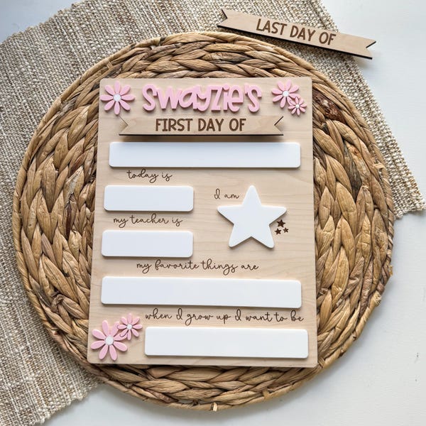 First Day of School Sign | Personalized Back To School Board For Girls | Last Day of School | Custom Reusable Sign | Daisy Flowers