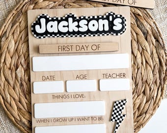 Lightning Checkerboard First Day of School Sign | Back To School Board | Last Day of School Sign For Kids | Interchangeable Dry Erase Sign