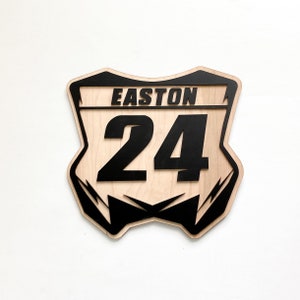 Dirt Bike Number Plate Wall Sign | Motocross | Wooden Wall Decor For Kids | Christmas Gift | Party Decor | Custom | Dirt bike room decor
