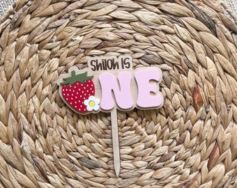 Rustic Strawberry Wooden Cake Topper | Sweet One Berry First Birthday ...