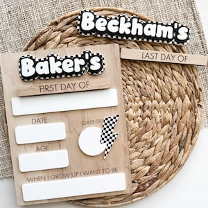 Lightning Checkerboard First Day of School Sign | Retro Back To School | Last Day of School Sign For Kids | Interchangeable Dry Erase Sign
