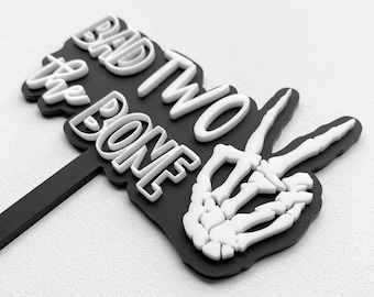 Bad Two The Bone Cake Topper | Birthday Party Decor | 2nd birthday | boys girls birthday theme | peace sign | skull | dirt bike | acrylic