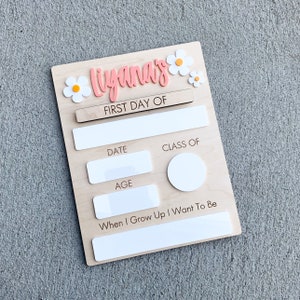 Back To School Sign |  First Day of School Sign For Girls | Flowers | Last Day of School | Interchangeable Erasable Sign | Retro | Custom