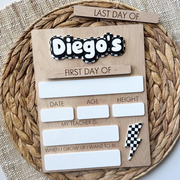 Lightning Checkerboard First Day of School Sign | Back To School Board | Last Day of School Sign For Kids | Interchangeable Dry Erase Sign