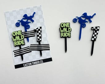 Adornos para cupcakes "One Wild Ride": decoración acrílica para cupcakes de primer cumpleaños con temática de motocross