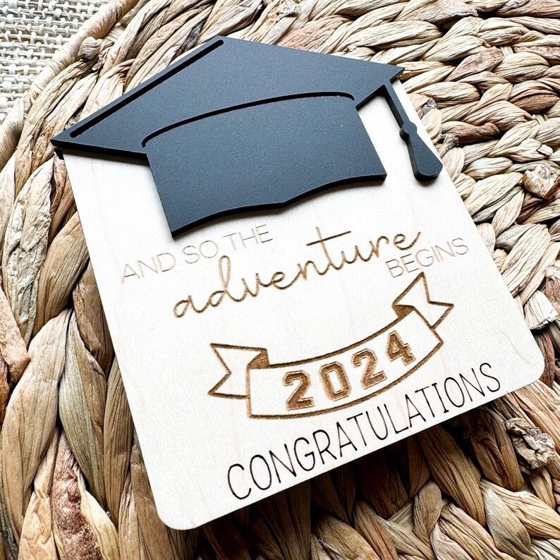 Wooden graduation money card box — college graduate gift for class of 2026