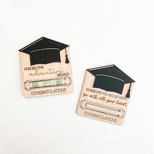 Class of 2026 personalized graduation cap money holder — wooden grad gift card box