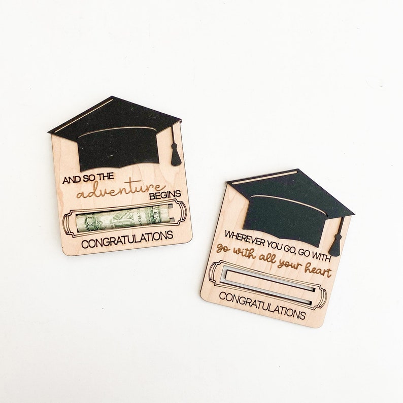 Class of 2026 personalized graduation cap money holder — wooden grad gift card box