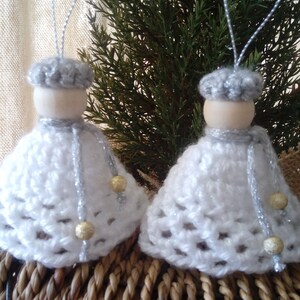 Crochet Christmas Ornaments (Set of 2), Silver & White Hanging Angel-Doll, Home Decoration, Mini Hanging doll