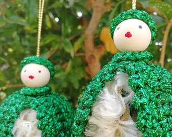Crochet Christmas Ornaments (Set of 2), Green Hanging bird-Dolls, Home Decoration, Hanging Ornaments