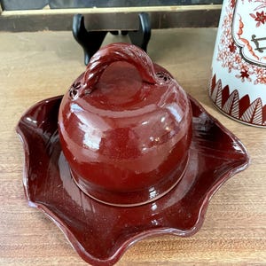 Vintage Handmade Studio Pottery Lidded Dish Deep Red Glaze Signed Artisan