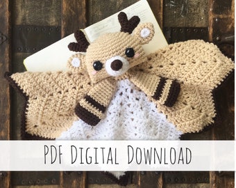 Timber the Reindeer Lovey crochet pattern - standard version - PDF Instant Download