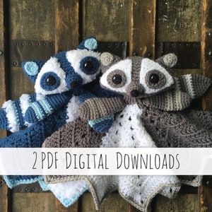 Pebble & Twig the Raccoon Lovey crochet patterns - bundle standard and fuzzy version - PDF Instant Downloads