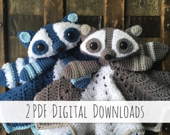 Pebble & Twig the Raccoon Lovey crochet patterns - bundle standard and fuzzy version - PDF Instant Downloads