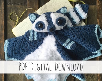 Pebble the Raccoon Lovey crochet pattern - fuzzy version - PDF Instant Download